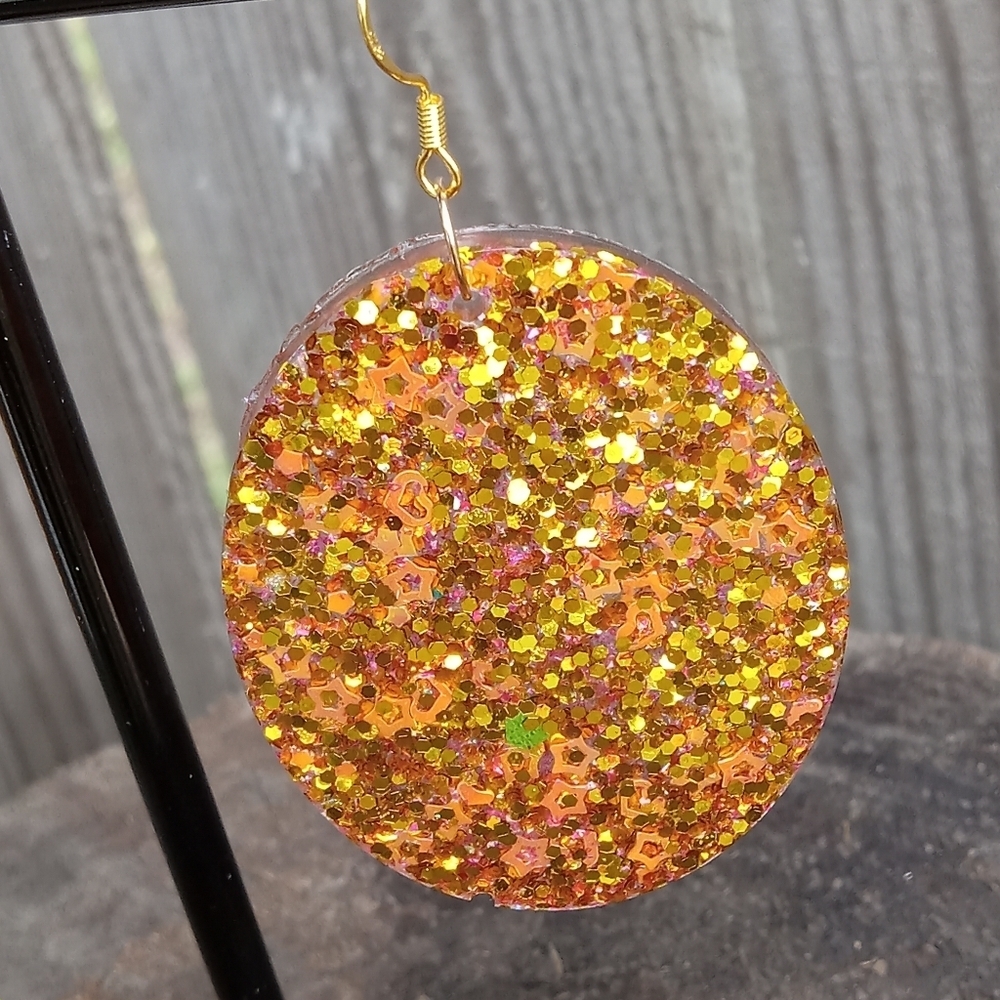 Sparkling Gold and Orange Oval Earrings - Picture 3 of 6